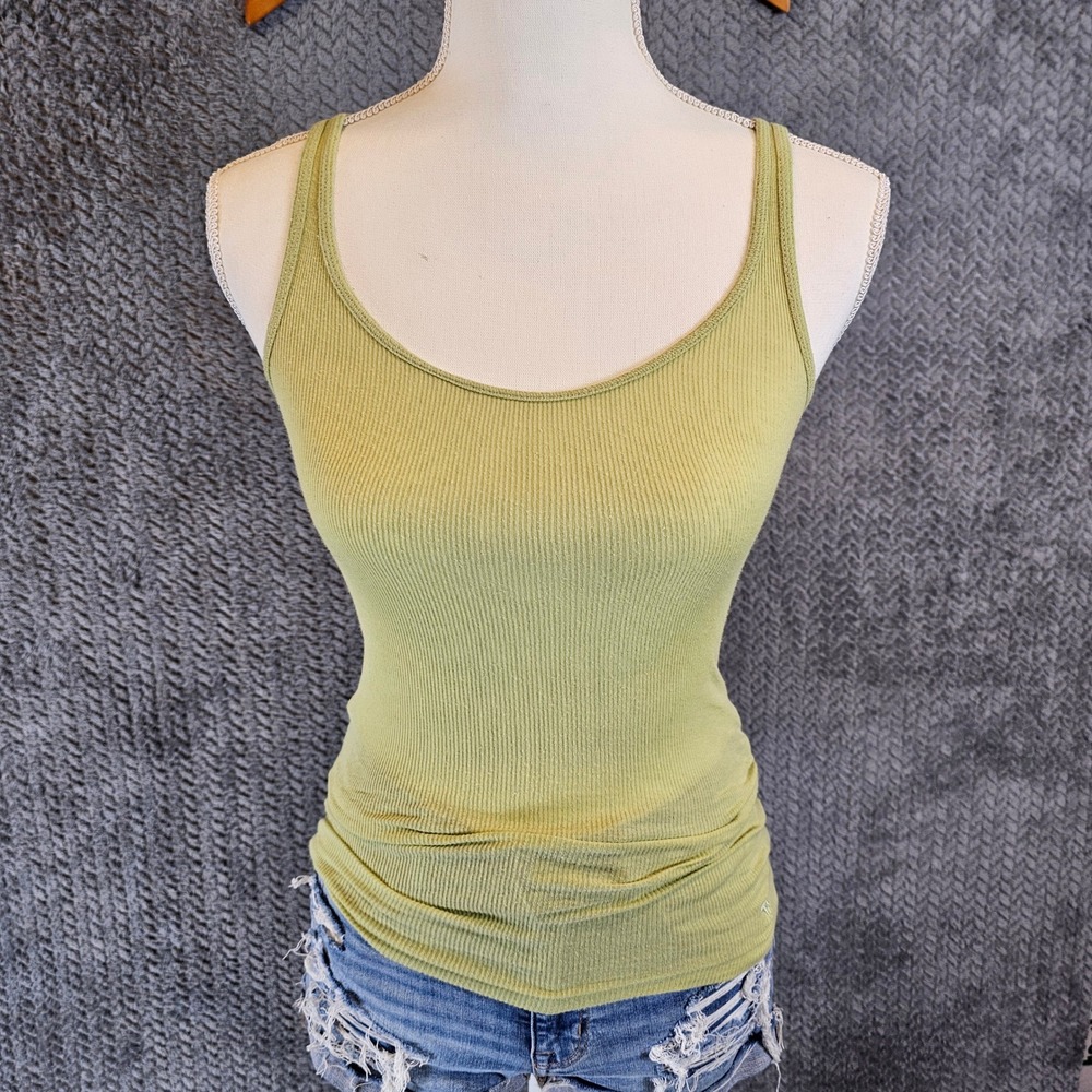Abercrombie & Fitch Womens XS Lime Green Ribbed Knit Stretch Logo Tank Top